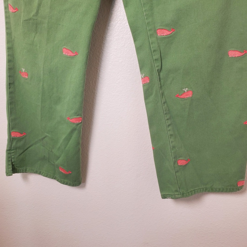 J Crew Vintage Whale Chino Crop Pants Favorite Fit Green Cotton Pink Embroidery - Picture 6 of 13